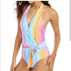 NEW Rachel Roy Wrap Front Rainbow Swimsuit